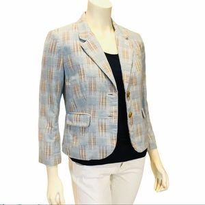 Anthropologie Madras Plaid Cotton Blazer